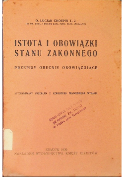 Istota i obowiązki stanu zakonnego, 1930 r.