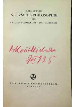 Nietzsches Philosophie der ewigen Wiederkehr des Gleichen 1935 r