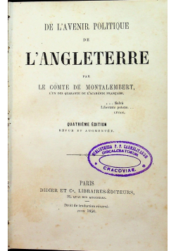De L Avenir Politique De L Angleterre 1856 r.