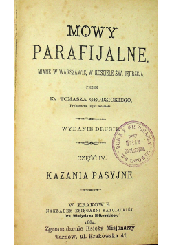 Mowy parafijalne Część IV 1884 r.