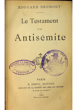 Le Testament d un Antisemite 1891 r.