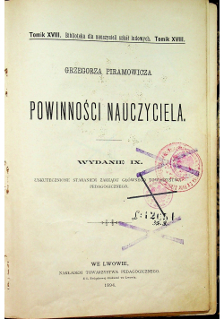 Powinności nauczyciela 1894 r.