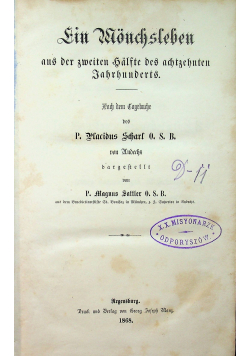 Sin monchsleben aus der zweiten halfte des achtzehnten jahrhunderts 1868 r.