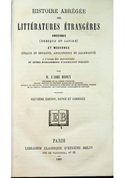 Historie abregee des litteratures etrangeres 1881 r.