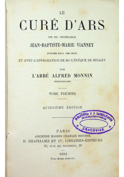 Le Cure D Ars Tom I 1893r
