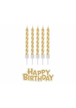 Świeczki B&C urodzinowe Happy Birthday złote 16szt