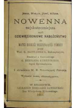 Nowenna najskuteczniejsza czyli dziewięciodniowe nabożeństwo 1903 r.