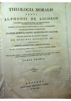 Theologia Moralis beati alphonsi de ligorio tomus primus 1822 r.