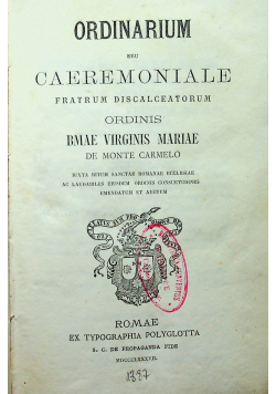Ordinarium seu Caeremoniale fratrum discalceatorum  1887r.