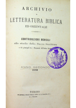 Archivio di Letteratura Biblica Anno Secondo 1880 r.