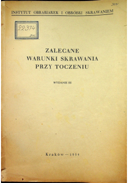 Zalecane warunki skrawania przy toczeniu