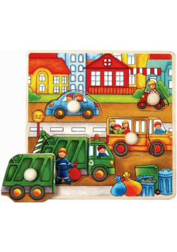 Puzzle drewniane pinezki Śmieciarka