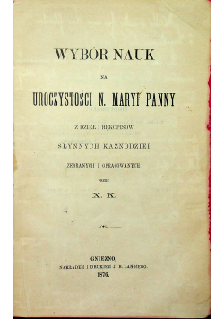 Wybór nauk na uroczystości N Maryi Panny 1876 r.