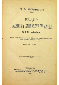 Prądy i reformy społeczne w Anglii XIX wieku 1894 r.