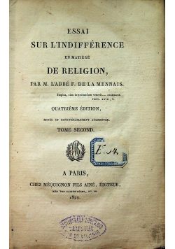 Essai sur Lindifference en matiere de religion 1822 r