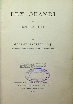 Lex Orandi or prayer and creed 1903 r.