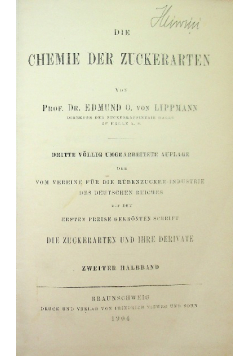 Die Chemie Der Zuckerarten 1904 r.