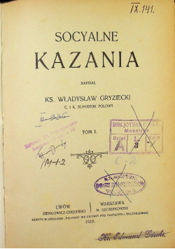Socyalne kazania Tom I 1910 r.