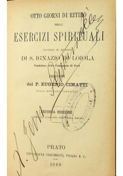 Otto Giorni Di Ritiro negli Esercizi Spirituali 1889 r.