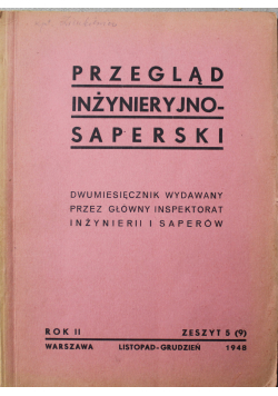 Dwumiesięcznik Przegląd inżynieryjno saperski Rok II Zeszyt 5 Nr 9 1948r