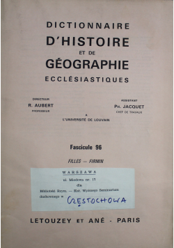 Dictionnaire d histoire et geographie ecclesiastiques Fascicule 96