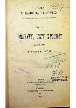 Kajsiewicz rozsrawy listy z podróży 1872 r.