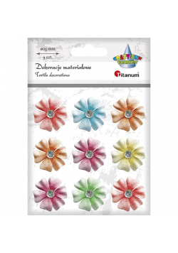 Ozdoba materiałowa Kwiatki z kryształkiem mix 9szt
