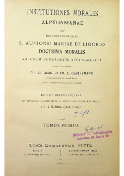 Institutiones morales Tomus Primus 1927 r.