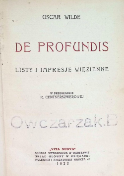 De Profundis Listy i impresje więzienne 1922 r.