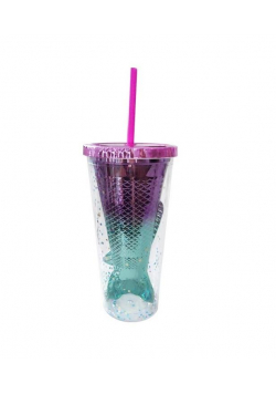 Kubek z rurką 340ml Syrena z brokatem