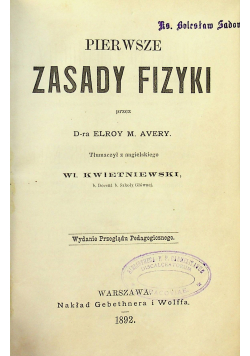 Pierwsze zasady fizyki 1892 r