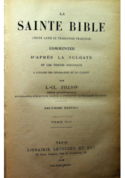 La Sainte Bible Tome VIII 1928 r.