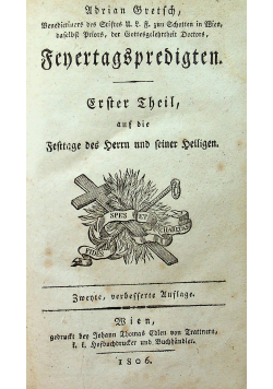 Fenertagspredbigten erster theil zweiter theil 1806 r.