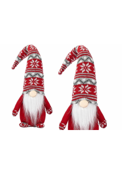 Świąteczny skrzat siwe wzorki czerwony 40cm