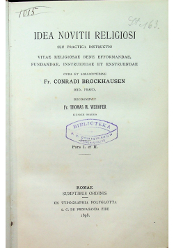 Idea novitii religiosi Pars I et II 1898 r.