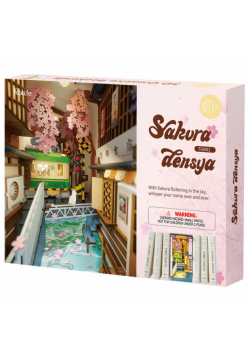 ROBOTIME Składany Drewniany Model LED - Book Nook Sakura Densya