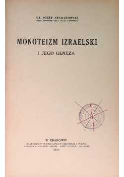Monoteizm izraelski i jego geneza 1924 r.