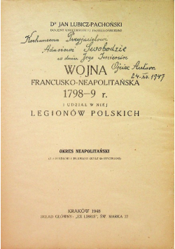 Wojna francusko neapolitańska 1798 -9 r i udział w niej Legionów Polskich 1948 r.