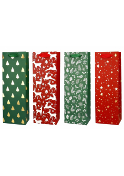 Torba prezentowa na butelkę 12x36 Renifer Gwiazdki