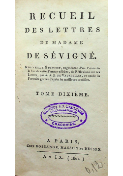 Recueil des lettres de madame de sevigne 1801 r.
