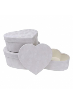 Pudełko Flower Box 3szt welur serce białe ROZETTE