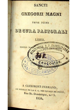 Sancti Gregorii Magni Papae Prima De Cura 1834r.