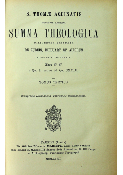 Summa Theologica Tomus Tertius 1928 r.
