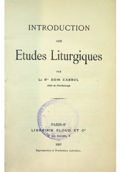 Introduction aux Etudes Liturgiques 1907 r