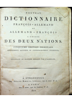 Nouveau dictionnaire francois allemand 1800r