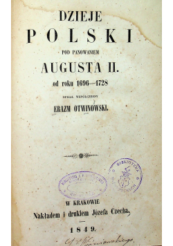 Dzieje Polski pod panowania Augusta II 1849 r.