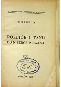 Rozbiór litanii do N Serca P Jezusa 1908 r.