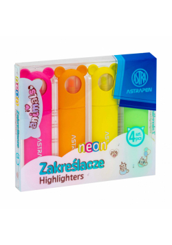 Zakreślacze z łapkami Astrapen Animals neon 4 kolory