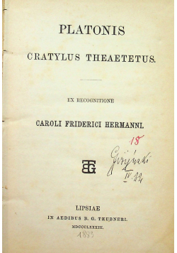 Platonis Cratylus Theaetetus 1883 r.
