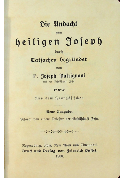 Die Undacht zum heilige Joseph 1908 r.